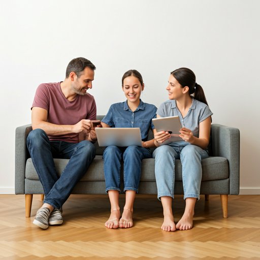 Familia disfrutando internet en el hogar